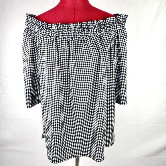 Elle Tops - ELLE Brand Black & White Checkered Off Shoulder Stretchy Top - M